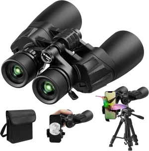 10-30×50 HD Zoom Binoculars for Adults with Upgraded Phone Adapter, Tripod and Tripod Adapter,Clear Low Light Vision at Night Waterproof High Powered Binocular for Bird Watching Travel