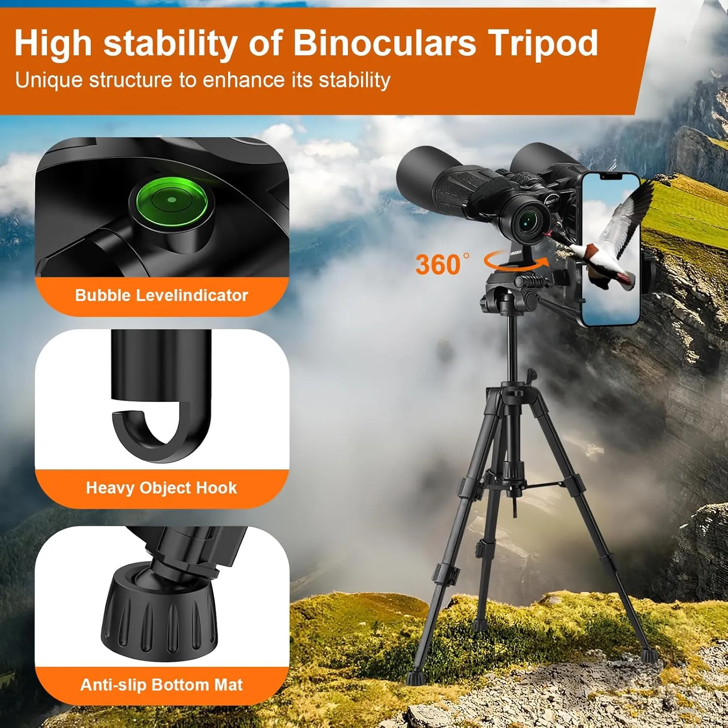10-30×50 HD Zoom Binoculars for Adults with Upgraded Phone Adapter, Tripod and Tripod Adapter,Clear Low Light Vision at Night Waterproof High Powered Binocular for Bird Watching Travel