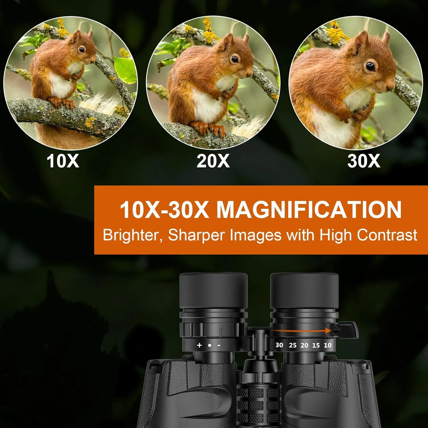 10-30×50 HD Zoom Binoculars for Adults with Upgraded Phone Adapter, Tripod and Tripod Adapter,Clear Low Light Vision at Night Waterproof High Powered Binocular for Bird Watching Travel