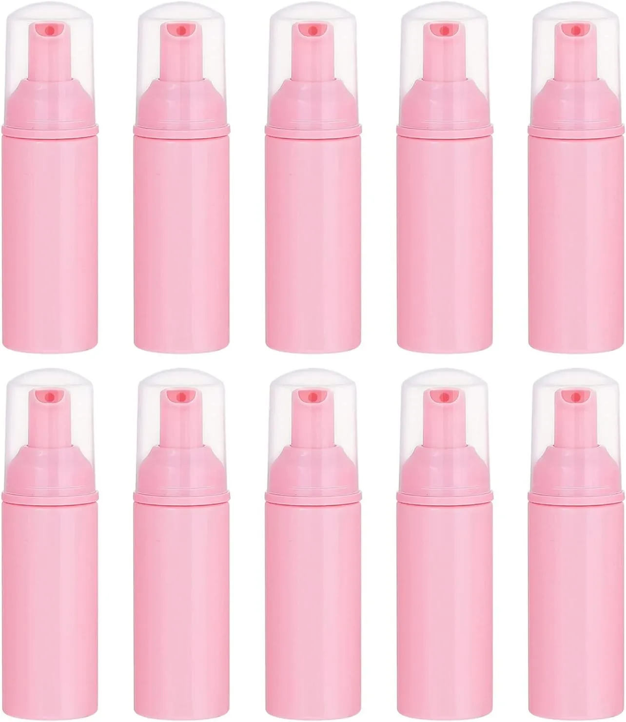 10 PCS Refillable Travel Bottles, 2oz/60 ml Plastic Soap Foam Bottle, Empty Foaming Pump Dispenser, Dispensers for Hand Soap, Lash Cleanser, Shampoo (10 pcs, Pink)