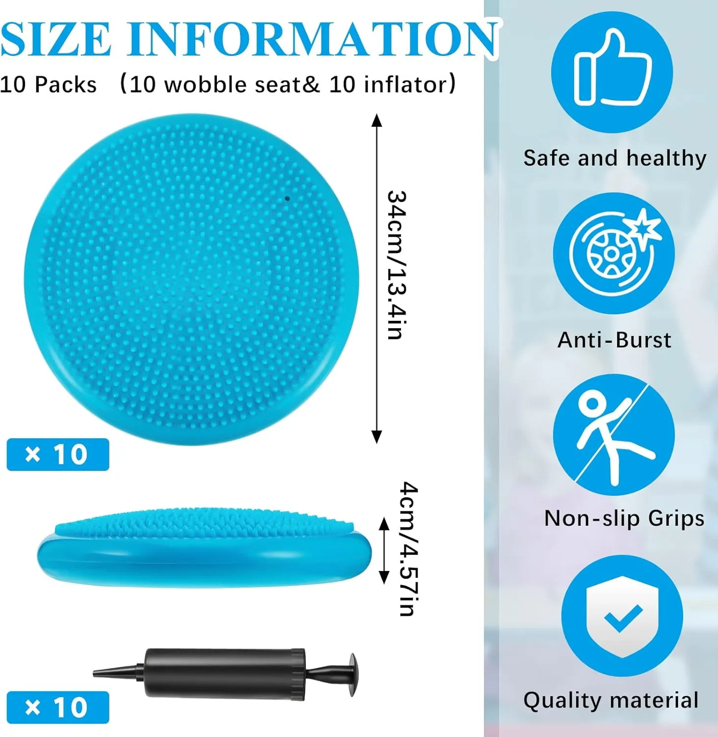 10 Pcs Wobble Cushion Wiggle Seat for Sensory Kid Flexible Seating Promotes Active Learning Improves Student Productivity Stability Inflated Balance Disc Pad with Air Pump for Classroom