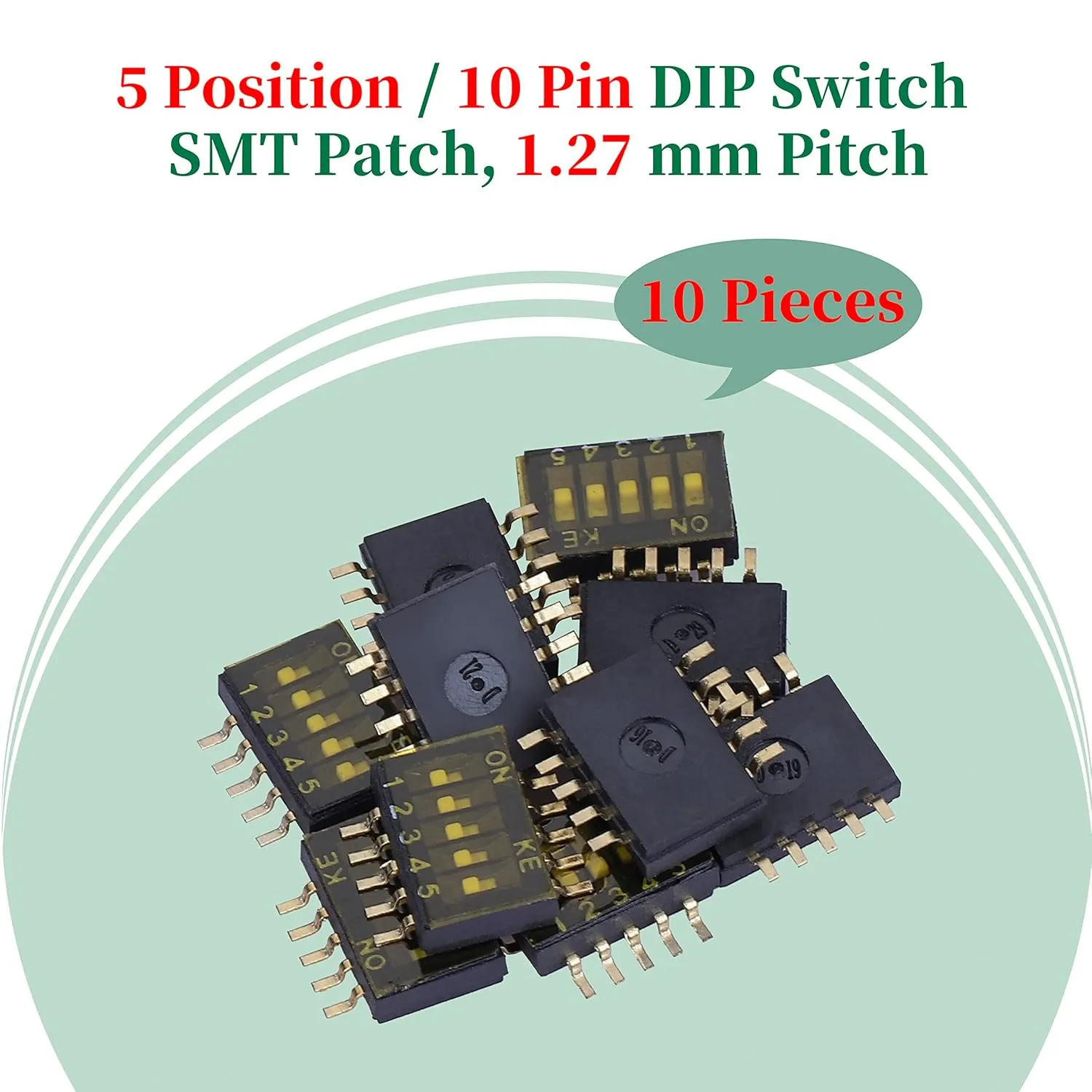 10 Pieces 5 Positions/10 Pins Double Row 1.27mm Pitch Black Horizontal Toggle DIP Switch SMT Patch Copper Sheet Gold Plated High Temperature Resistant Film for PCB Mount Electronic Projects.