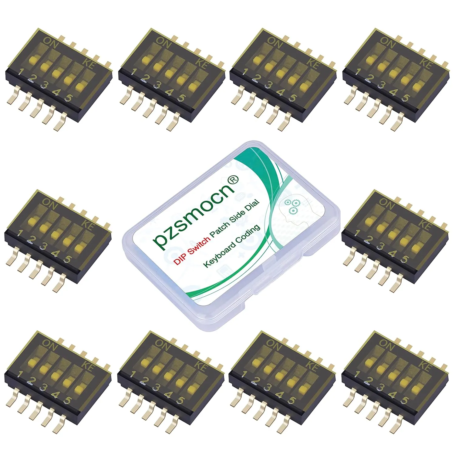 10 Pieces 5 Positions/10 Pins Double Row 1.27mm Pitch Black Horizontal Toggle DIP Switch SMT Patch Copper Sheet Gold Plated High Temperature Resistant Film for PCB Mount Electronic Projects.
