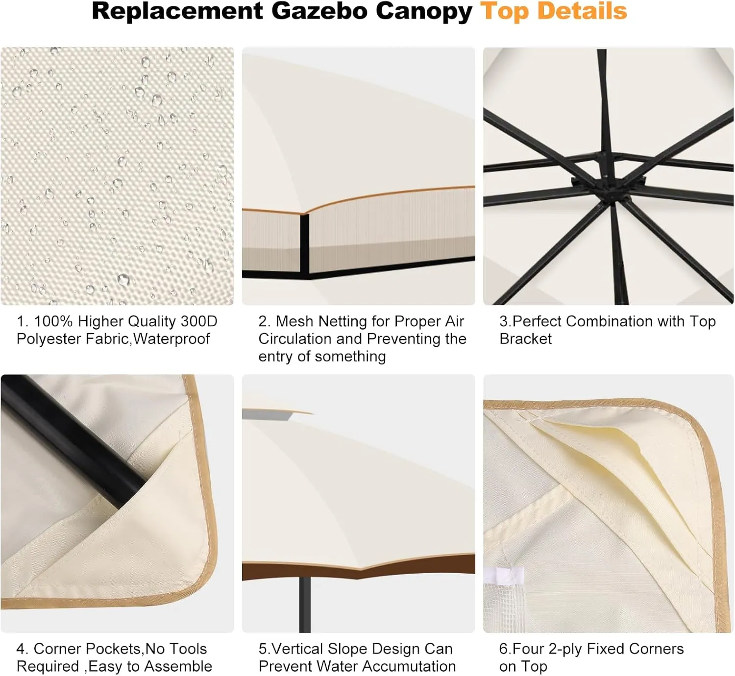 10 x 12 Replacement Gazebo Canopy Top for Lowe's Allen Roth Gazebo, Double-Tier Gazebo Roof Cover with Air Vent,Heavy Duty Canopy Roof Gazebo Top 10X12 Gazebo Cover (Beige)