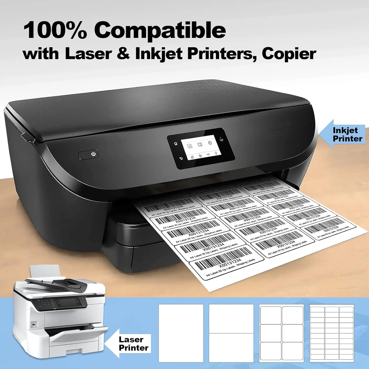 100 Sheets 3000 Pcs 30 Up 1" x2-5/8 Shipping Address Barcode Labels for Laser & Inkjet Printers, 1x2.625 on US Letter, 30 per Sheet Return Address Labels, 30 per Page
