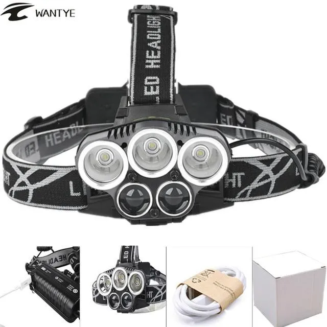 10000lm USB LED Headlamp 3 XML T6 2LED Headlight Head lamp Rechargeable 18650 battery light 6Modes Camping Fishing Flashlight