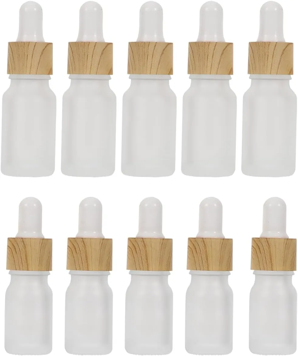 10Pcs Frosted Glass Dropper Bottles for Essential Oils Refillable Essence Liquid Containers with Pipette Caps for Travel and Sample Storage