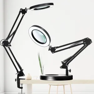 10X Magnifying Glass with Light and Stand, 2-in-1 LED Magnifying Lamp, 3 Color Stepless Dimming Magnifier with Light, Real Optical Glass Magnifier Lamp for Crafts Repair Close Work- Black