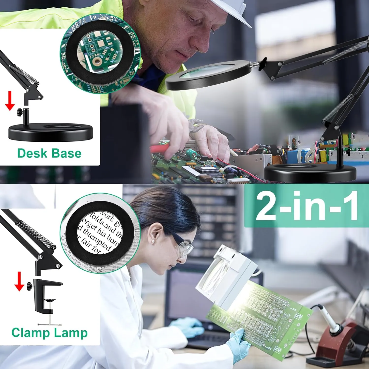 10X Magnifying Glass with Light and Stand, 2-in-1 LED Magnifying Lamp, 3 Color Stepless Dimming Magnifier with Light, Real Optical Glass Magnifier Lamp for Crafts Repair Close Work- Black