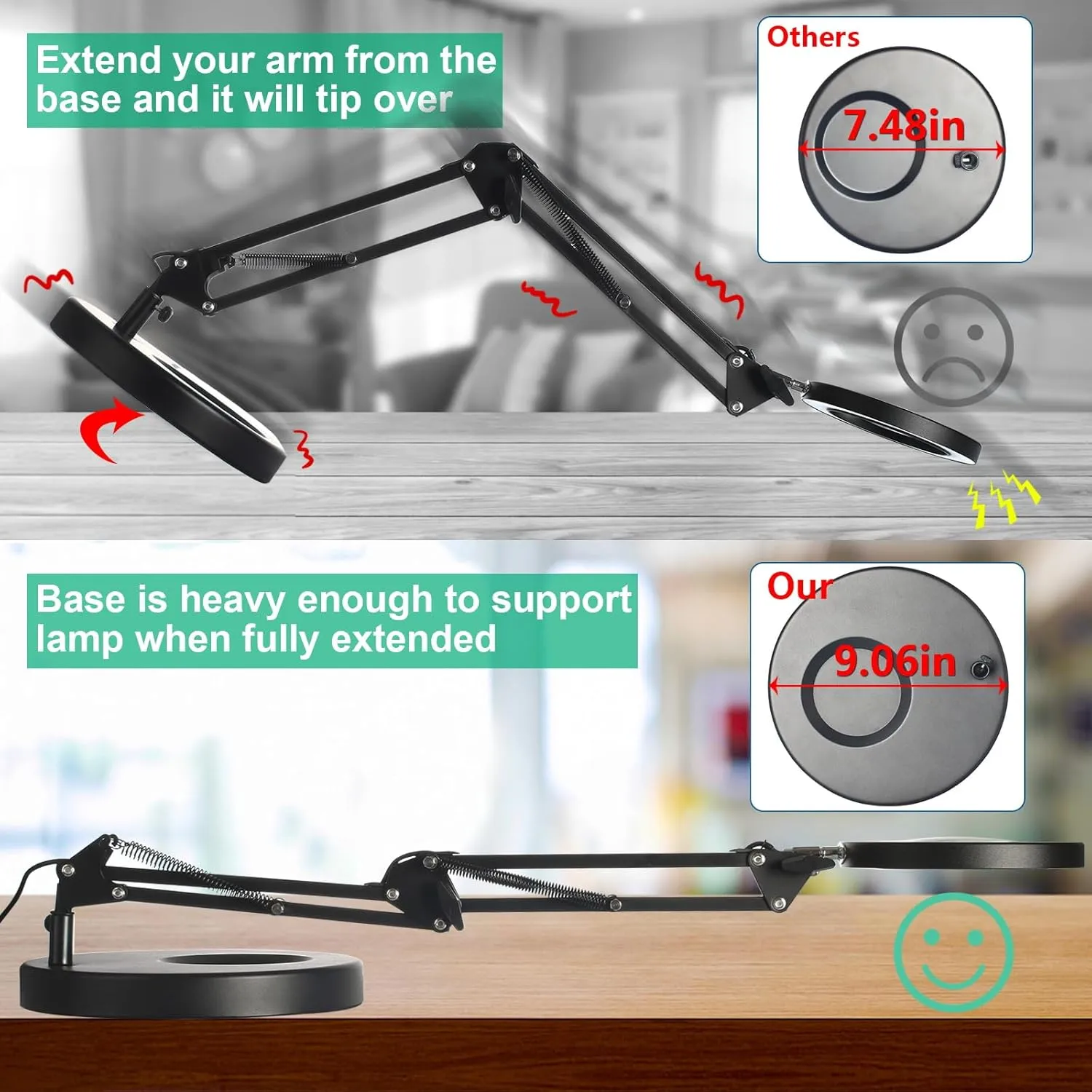10X Magnifying Glass with Light and Stand, 2-in-1 LED Magnifying Lamp, 3 Color Stepless Dimming Magnifier with Light, Real Optical Glass Magnifier Lamp for Crafts Repair Close Work- Black