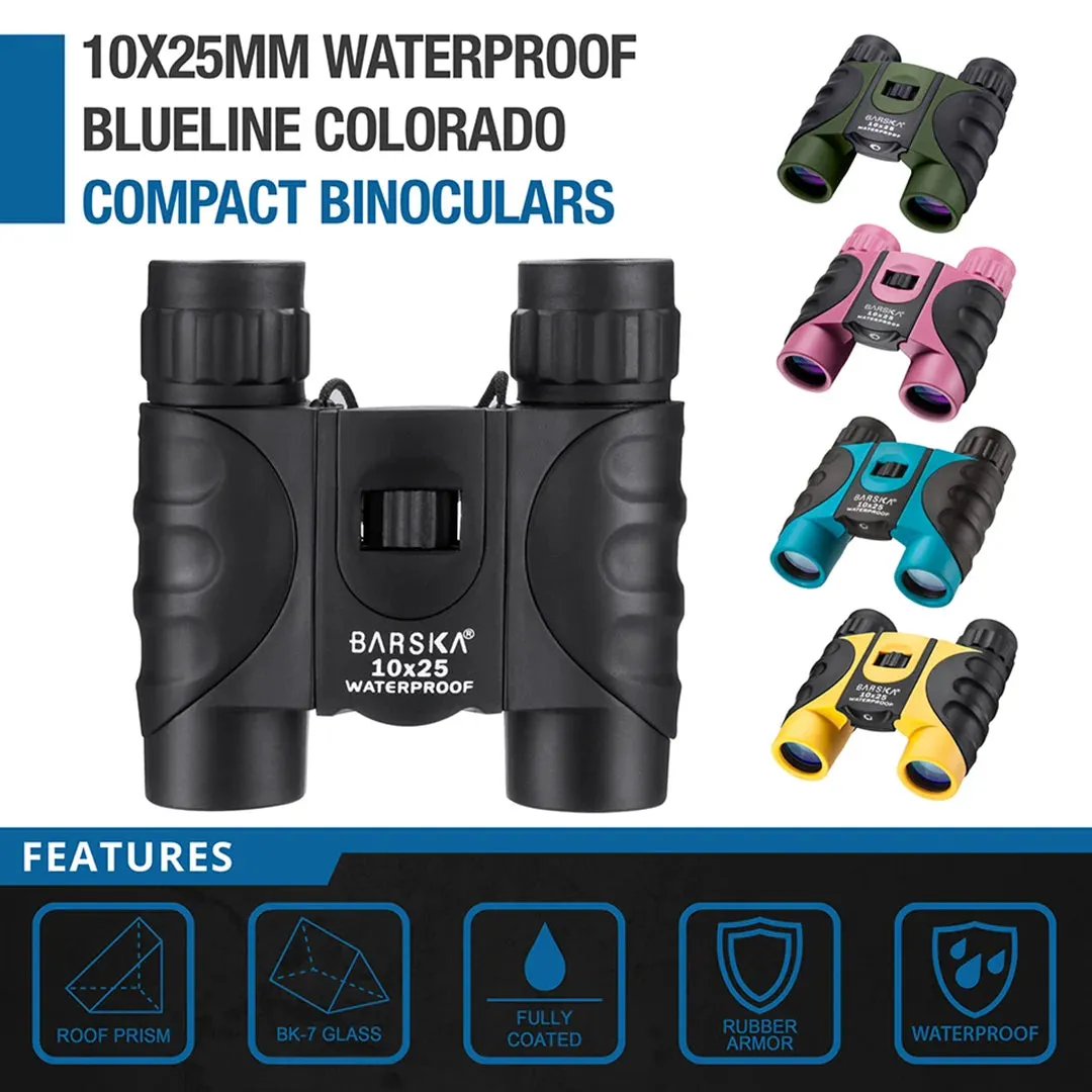 10x25mm Blueline Colorado Compact Waterproof Binoculars, Available in 5 Colors | AB12725, AB12418, AB12726, CO10696