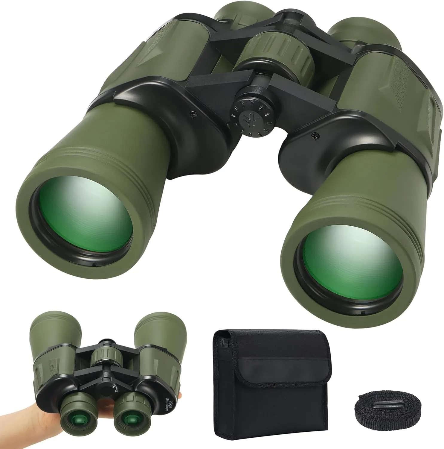 10X50 HD Binoculars for Adults and Kids, Large View Compact Binocular with Clear Low Light Vision, Waterproof/Professional Binoculars for Bird Watching/Outdoor Hunting/Travel (Green)