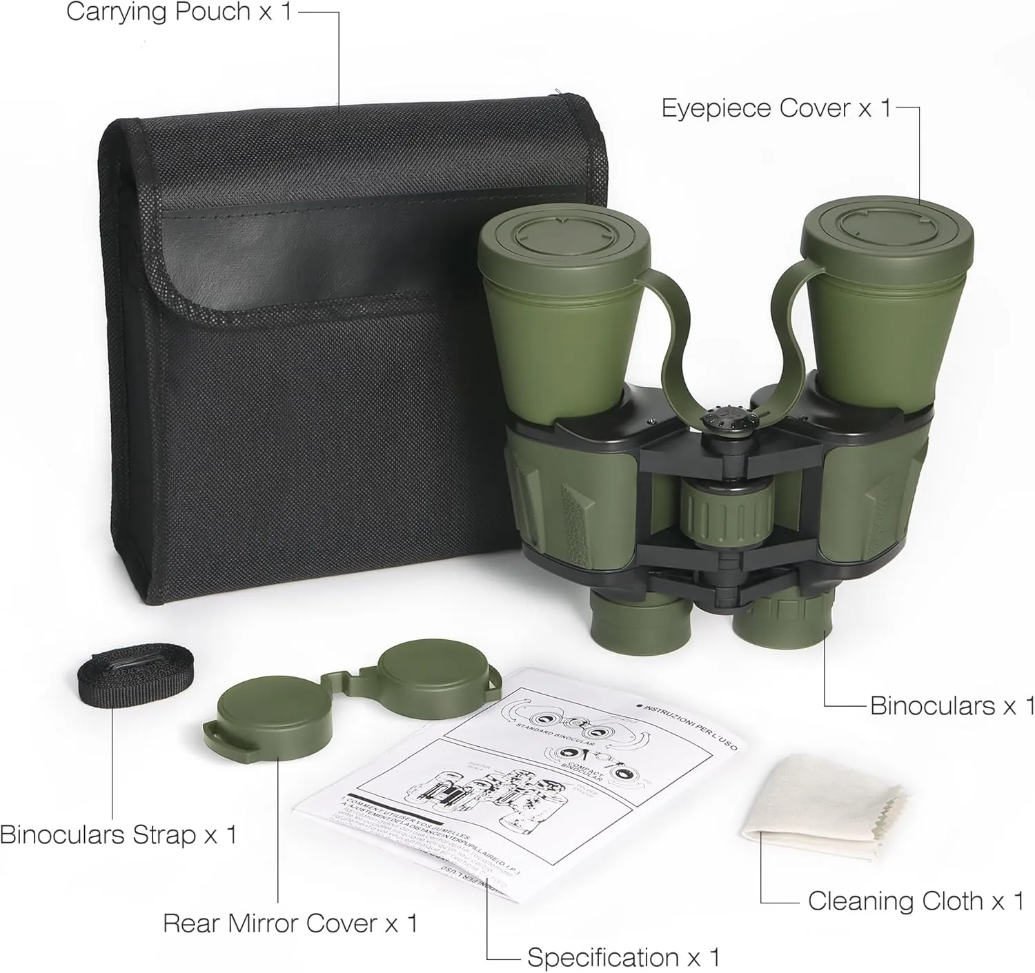 10X50 HD Binoculars for Adults and Kids, Large View Compact Binocular with Clear Low Light Vision, Waterproof/Professional Binoculars for Bird Watching/Outdoor Hunting/Travel (Green)