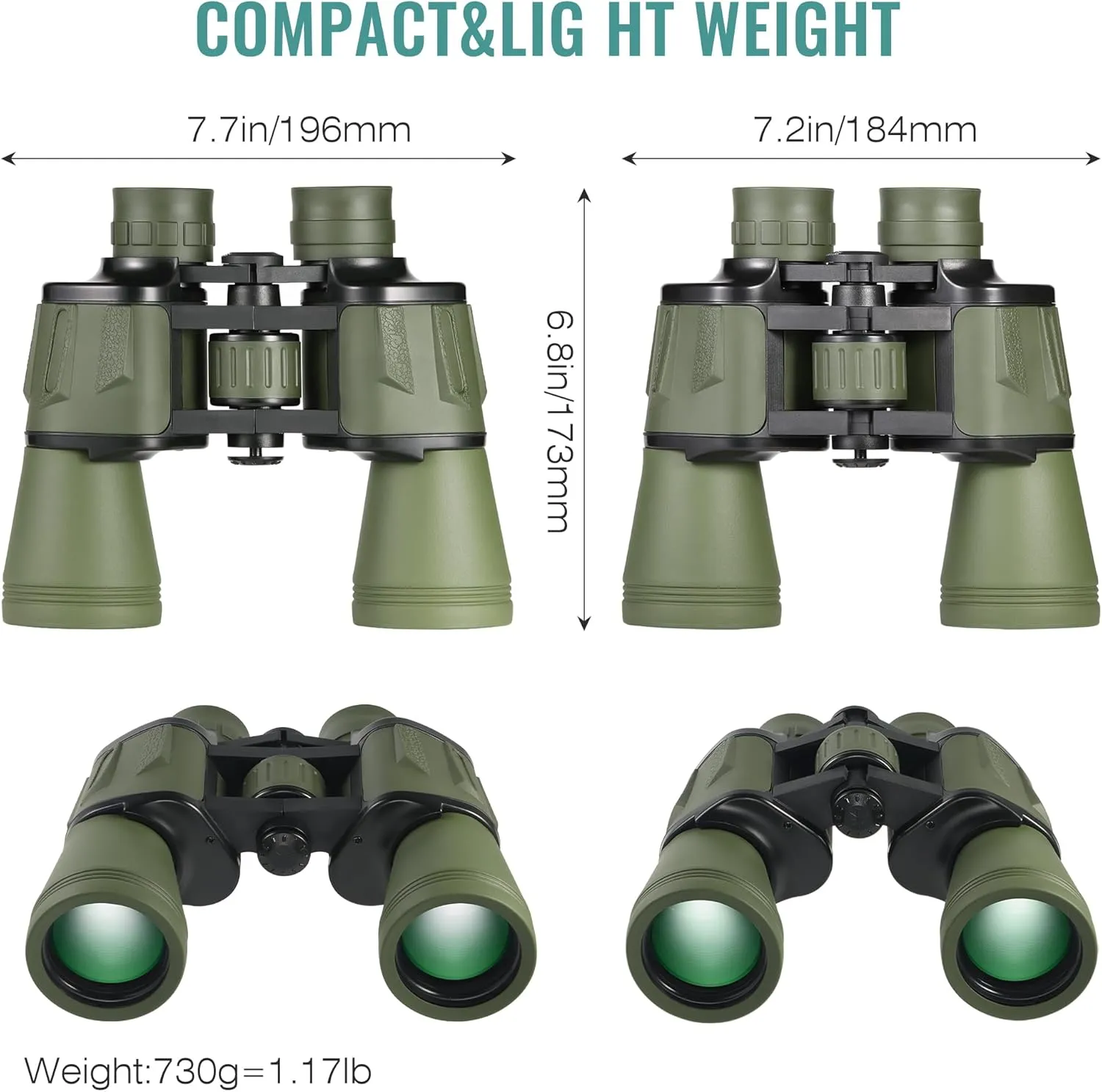 10X50 HD Binoculars for Adults and Kids, Large View Compact Binocular with Clear Low Light Vision, Waterproof/Professional Binoculars for Bird Watching/Outdoor Hunting/Travel (Green)