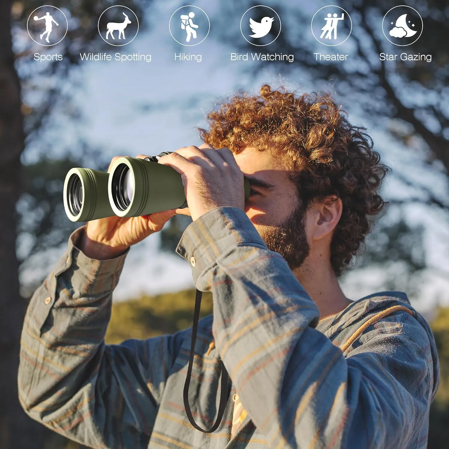 10X50 HD Binoculars for Adults and Kids, Large View Compact Binocular with Clear Low Light Vision, Waterproof/Professional Binoculars for Bird Watching/Outdoor Hunting/Travel (Green)