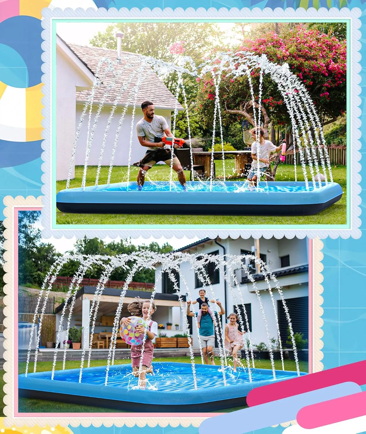 110" Splash Pad for Kids, Outdoor Sprinkler & Inflatable Pool, Extra Large Water Play Mat with Thicker Material for Dogs & Kids, Summer Backyard Fun for Toddlers & Families