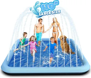 110" Splash Pad for Kids, Outdoor Sprinkler & Inflatable Pool, Extra Large Water Play Mat with Thicker Material for Dogs & Kids, Summer Backyard Fun for Toddlers & Families