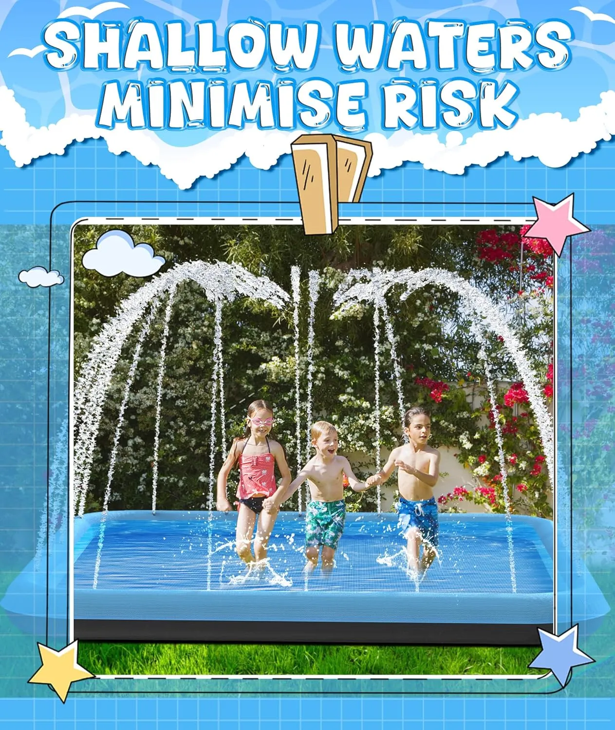 110" Splash Pad for Kids, Outdoor Sprinkler & Inflatable Pool, Extra Large Water Play Mat with Thicker Material for Dogs & Kids, Summer Backyard Fun for Toddlers & Families