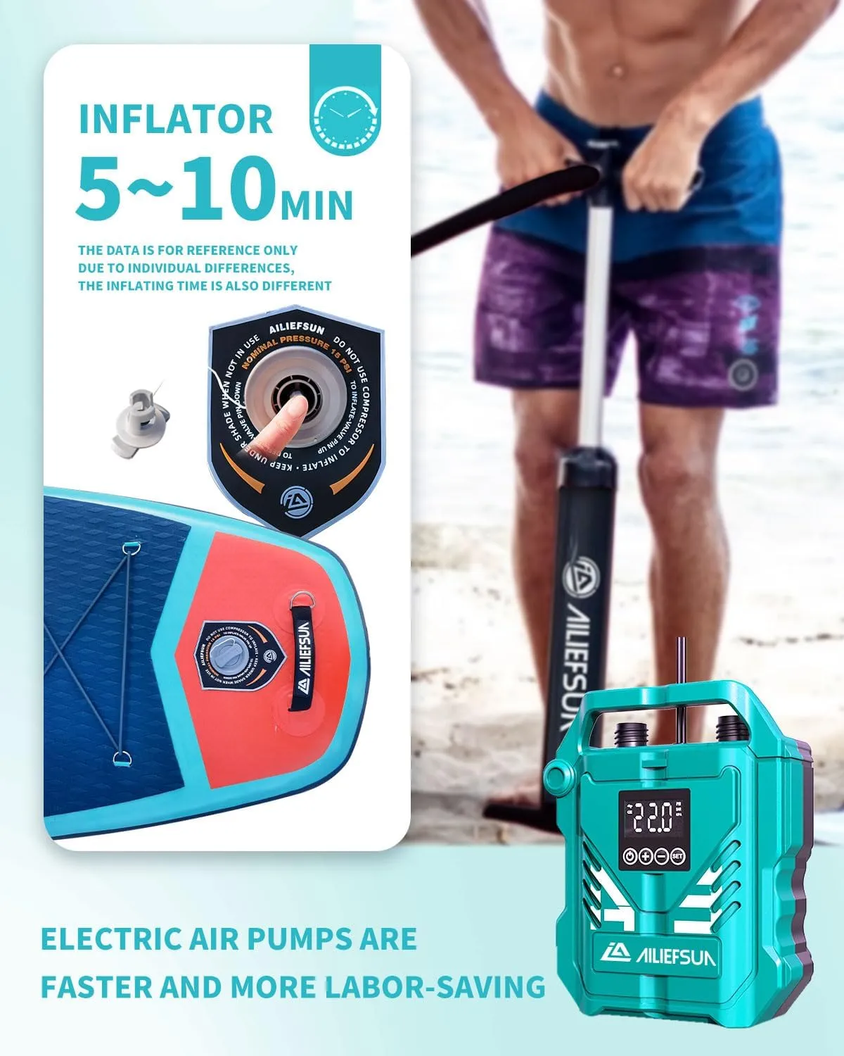 11‘6“*35”*6“ Electric Inflator Pump Stand Up Paddle Board Inflatable Stable Fast Sup Board with Fishing Paddleboards Accessories for Adults Youth Wide Non-Slip Deck Surfboard (Azure Mist)