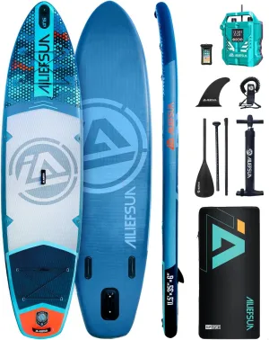 11‘6“*35”*6“ Electric Inflator Pump Stand Up Paddle Board Inflatable Stable Fast Sup Board with Fishing Paddleboards Accessories for Adults Youth Wide Non-Slip Deck Surfboard (Azure Mist)