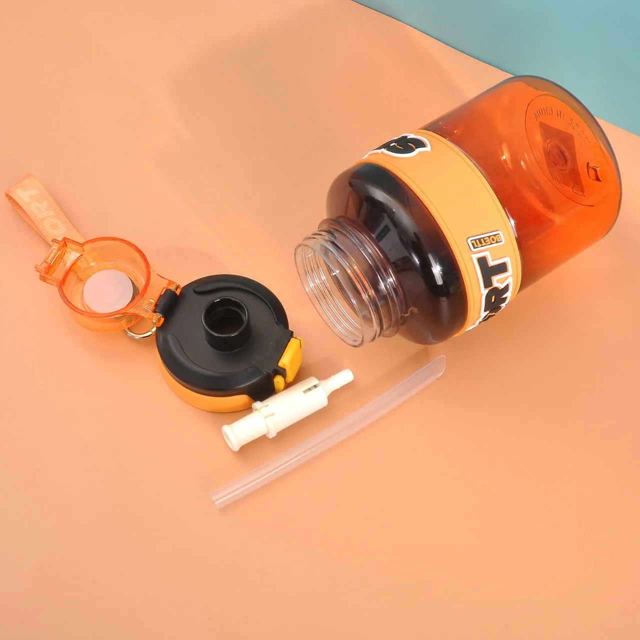 1.1L Sports Water Bottle – Leak-Proof Gym Jug with Straw & Carry Strap