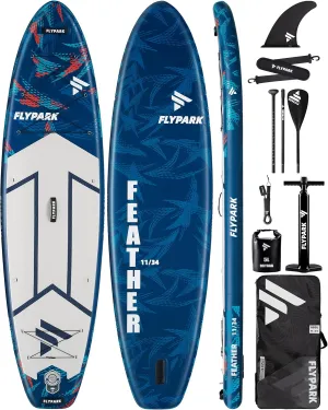11'x34 Inflatable Paddle Boards, Extra Wide SUP for 420lbs/3Adults, Yoga Stand Up Paddle Board, 110L Backpack, 15 D-Rings, Shoulder Strap, US-Fin, 2-Action Pump