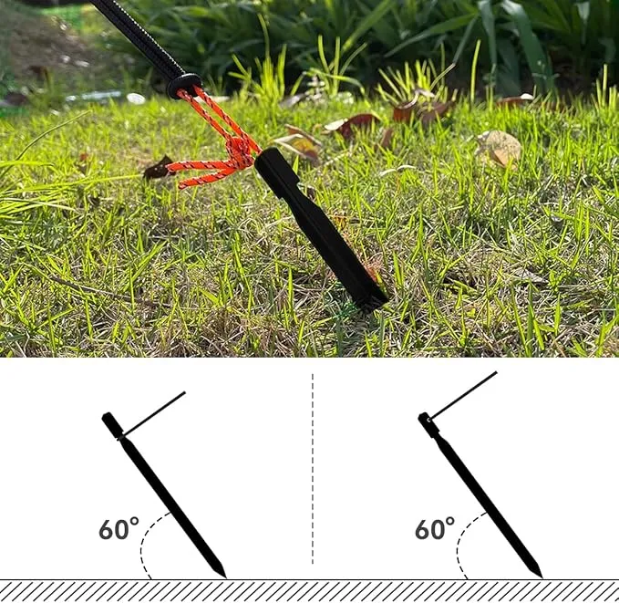 12 Pack Tent Stakes, 7-inch Ultralight Aluminum Ground Pegs with Reflective Pull Ropes, Tri-Beam Stakes in a Carrying Bag, for Camping, Backpacking, Hiking Tent, Hammocks and Canopy (Black)
