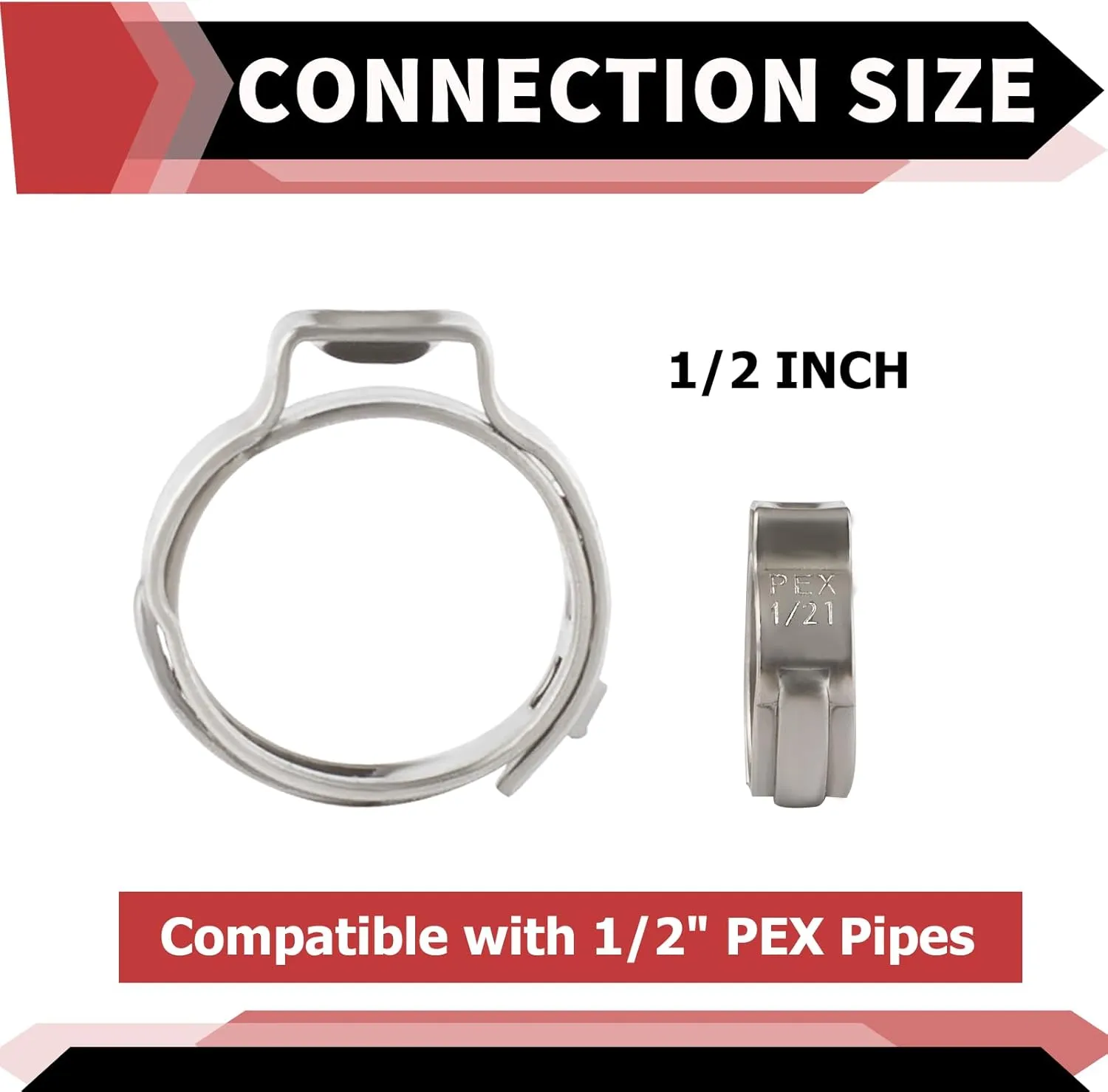120-Pack EFIELD 1/2-inch Stainless Steel Pex Cinch Clamp Rings for Pex Tubing Pipes