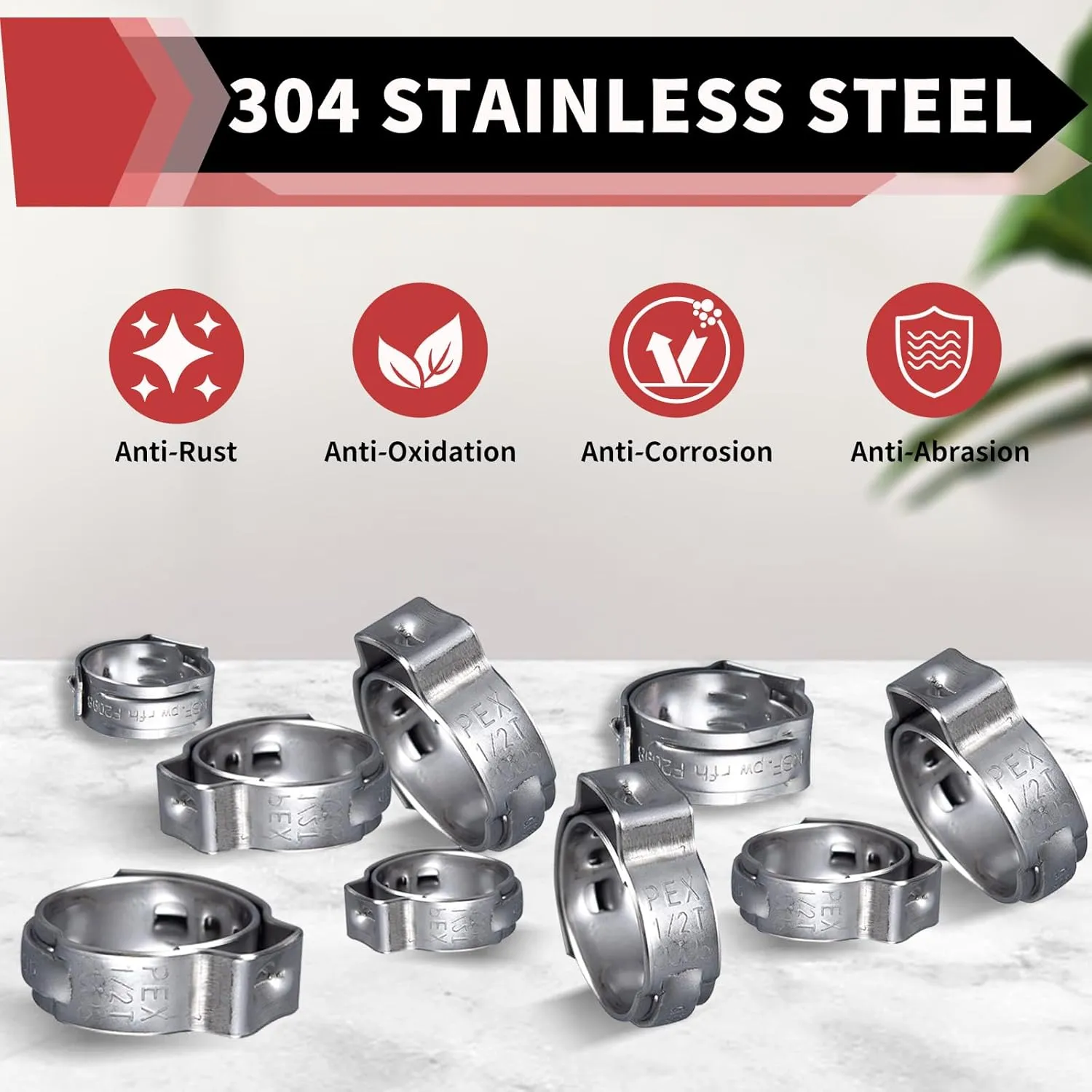 120-Pack EFIELD 1/2-inch Stainless Steel Pex Cinch Clamp Rings for Pex Tubing Pipes