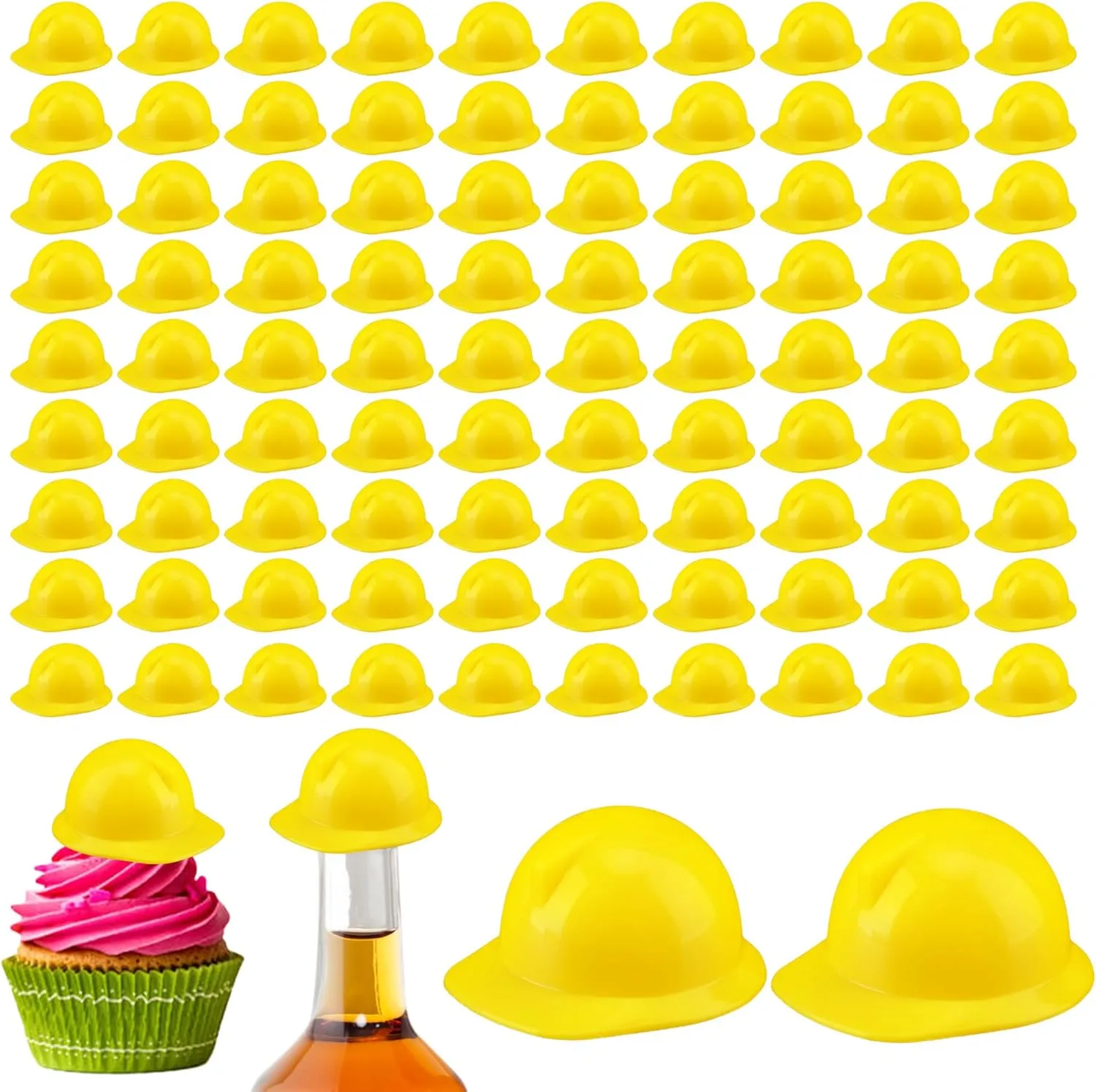 120 Pack Mini Plastic Construction Hat Small Hard Hats Miniature Construction Hat Yellow Doll Bottle Topper Hats for Cake Toppers Pet Doll Party Favors
