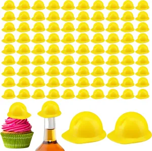 120 Pack Mini Plastic Construction Hat Small Hard Hats Miniature Construction Hat Yellow Doll Bottle Topper Hats for Cake Toppers Pet Doll Party Favors