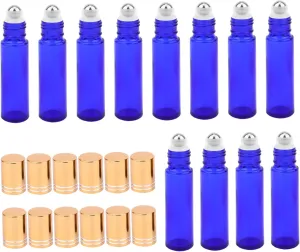 12pcs Roll Refillable Roller Bottles with Plastic Cap Travel Friendly Glass Containers for Essential Oils Perfumes and Liquids Leak Design for Purse