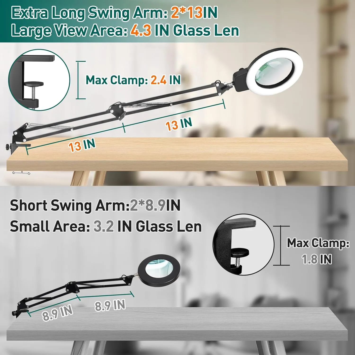 12X Magnifying Glass with Light and Stand, Upgraded Any Color Modes & Stepless Dimming Magnifying Lamp with Clamp, Adjustable Long Arm Hands Free LED Lighted Magnifier for Craft Repair Workbench