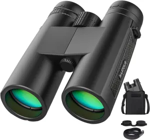12x42 Binoculars for Adults and Kids High Powered Large Eyepiece Compact for Bird Watching Waterproof Easy Focus Binoculars with Low Light Vision for Outdoor Hunting & Travel (Black)