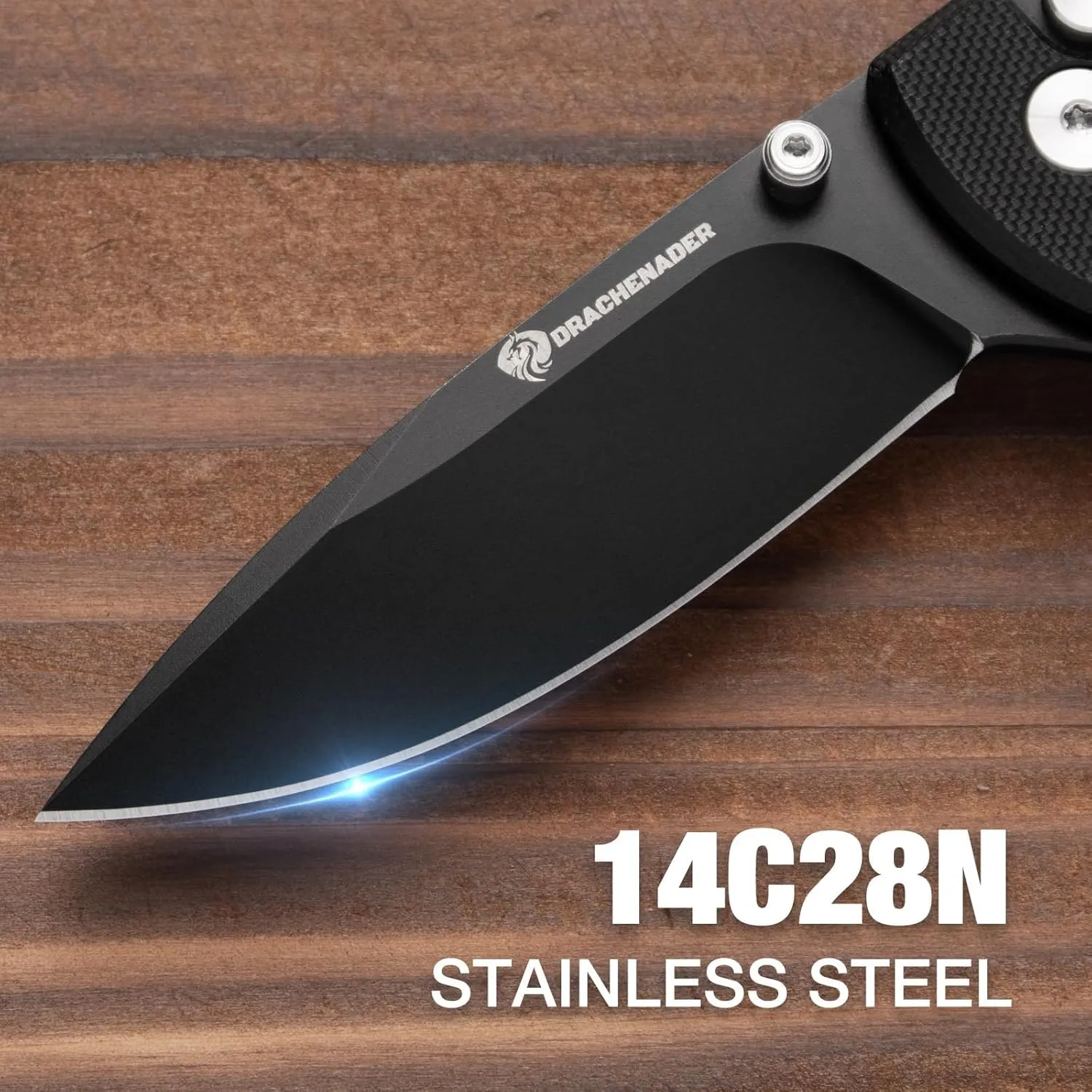 14C28N Pocket Knife for Men with Button Lock Safety Switch Y-M Tactical Folding knife with Clip, G10 Handle and Versatile Nylon Sheath for EDC, Camping, Hiking