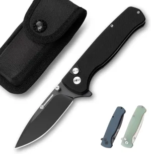 14C28N Pocket Knife for Men with Button Lock Safety Switch Y-M Tactical Folding knife with Clip, G10 Handle and Versatile Nylon Sheath for EDC, Camping, Hiking