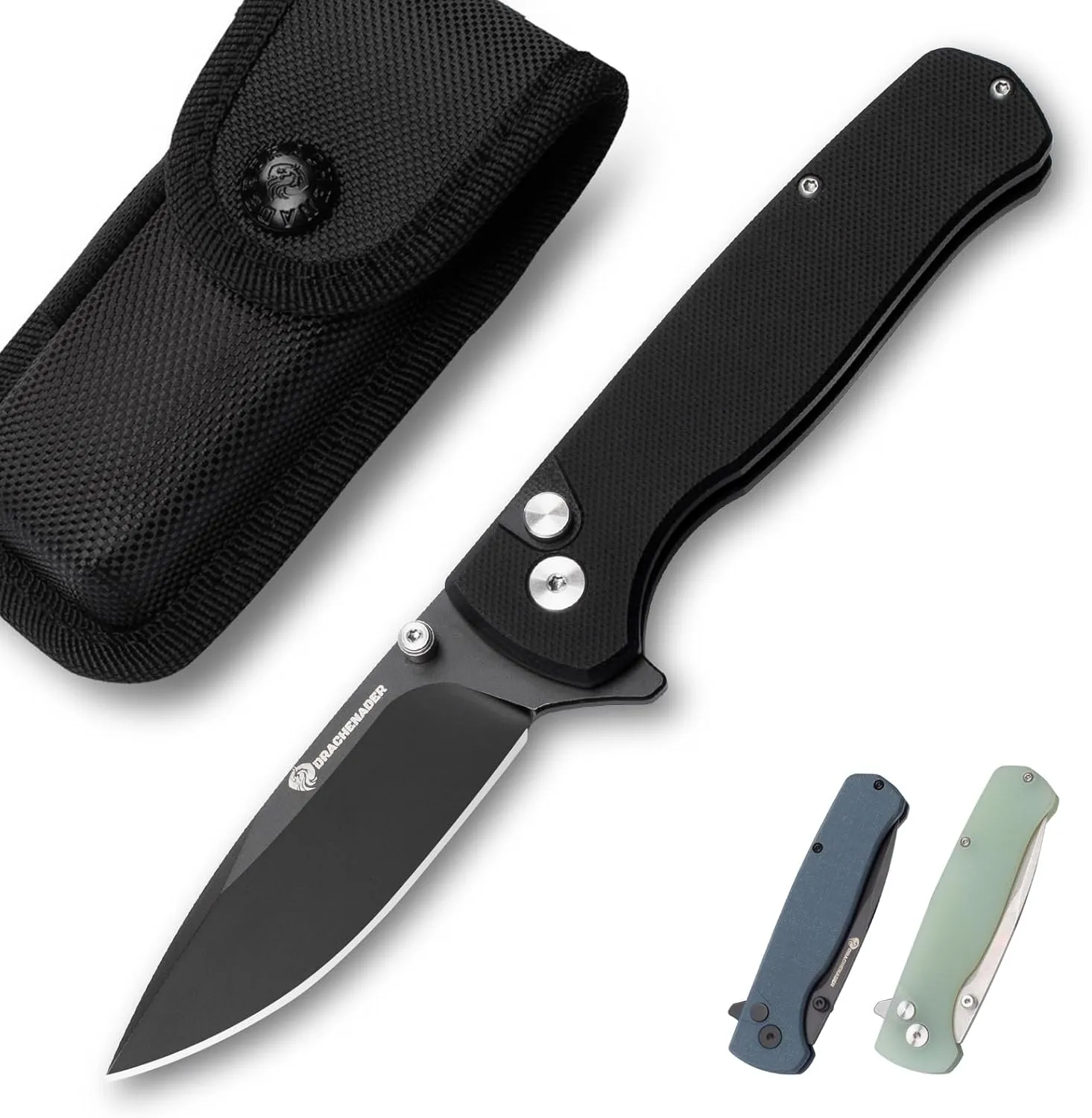 14C28N Pocket Knife for Men with Button Lock Safety Switch Y-M Tactical Folding knife with Clip, G10 Handle and Versatile Nylon Sheath for EDC, Camping, Hiking