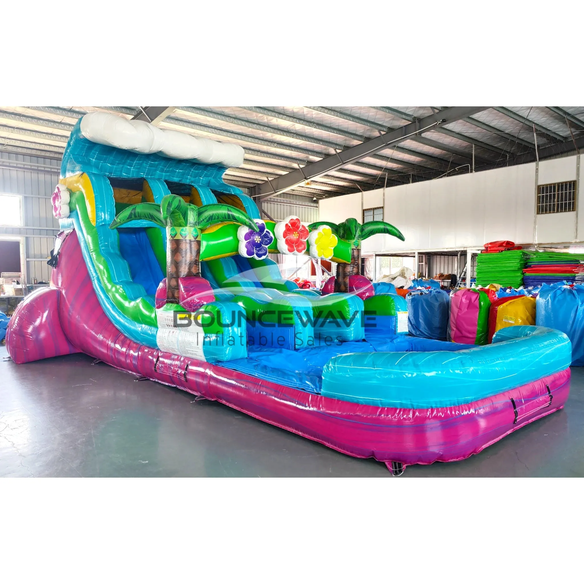 15ft Summer Luau Dual Lane Center Climb Inflatable Water Slide
