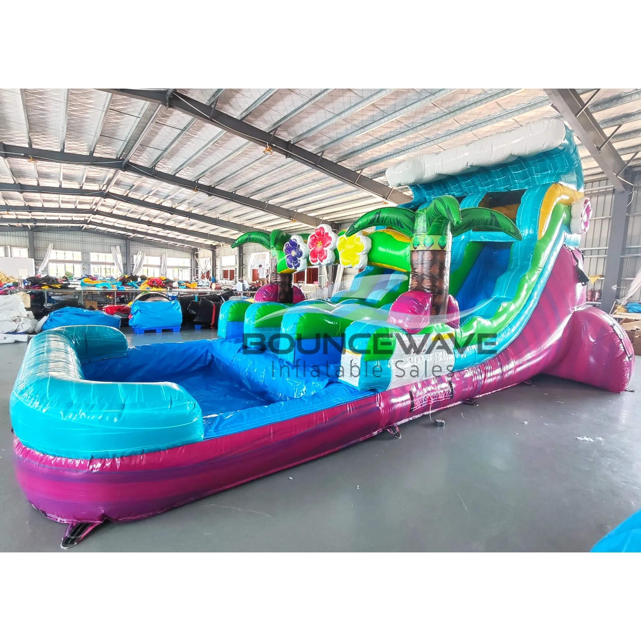15ft Summer Luau Dual Lane Center Climb Inflatable Water Slide