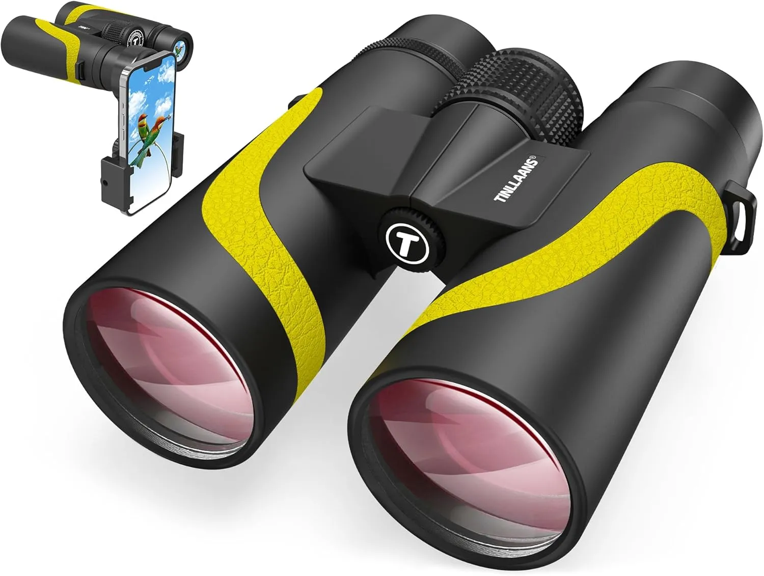 15x55 HD Binoculars for Adults, 8 Wide Angle, 367/1000yds, BAK4 Prism FMC Lens, IPX7 Waterproof for Bird Watching, Hiking, Travel, Sports with Phone Adapter (Yellow)