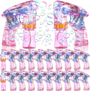 18 Pcs LED Light up Bubble Gun for Kids, Battery Operated Bubble Blowers with Music Automatic Bubble Maker Machine Bulk Bubble Gun Blasters for Wedding Party Birthday Summer (Pink)
