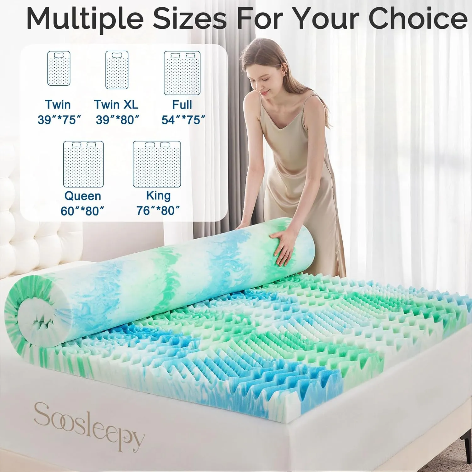 2 Inch 7-Zone Twin Memory Foam Mattress Topper Egg Crate Cooling Gel Infused Mattress Pad Bed Topper for Pressure Relief and Back Pain Soft & Breathable, CertiPUR-US Certified