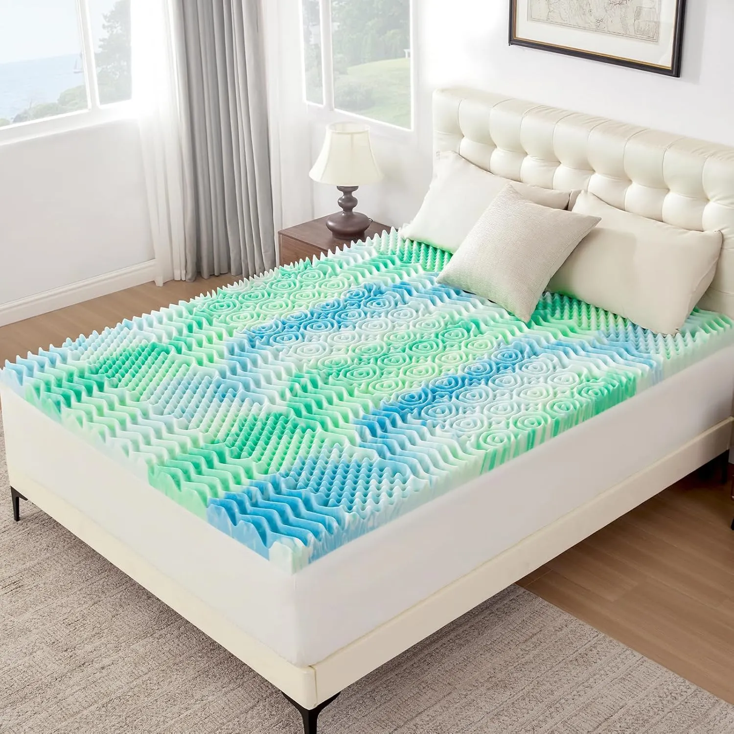 2 Inch 7-Zone Twin Memory Foam Mattress Topper Egg Crate Cooling Gel Infused Mattress Pad Bed Topper for Pressure Relief and Back Pain Soft & Breathable, CertiPUR-US Certified