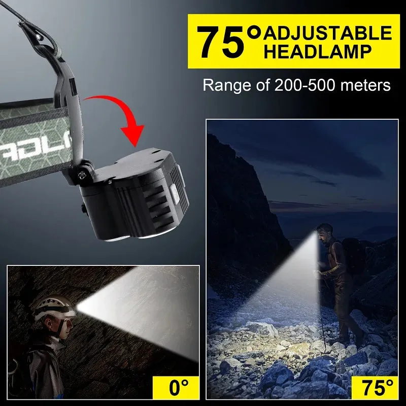 2 Pack COB LED Motion Sensor Headlamp Flashlight USB Rechargeable 6 Lighting Modes Headlight Flashlight