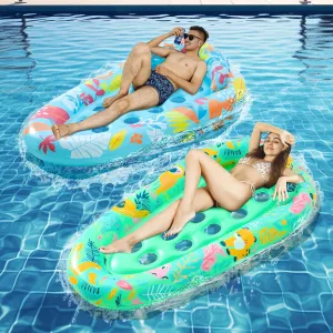2 Pack Pool Floats Adult, 72"X42" Ultra Size with Headrest, Cooling Holes, Giant Pool Mats, Multi-Purpose Inflatable Pool Float Lounger for Pool Party, Beach, Lake, River, Sea, Outdoor