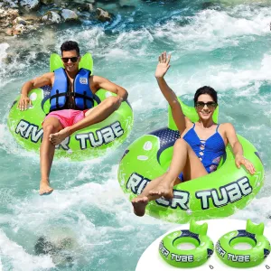 2 Pcs 53'' River Tubes for Floating Heavy Duty Inflatable River Floats for Adults Large Lake Tube Float with 2 Cup Holders & Comfortable Backrest Recreational Pool Water Rafts Holds 300lb