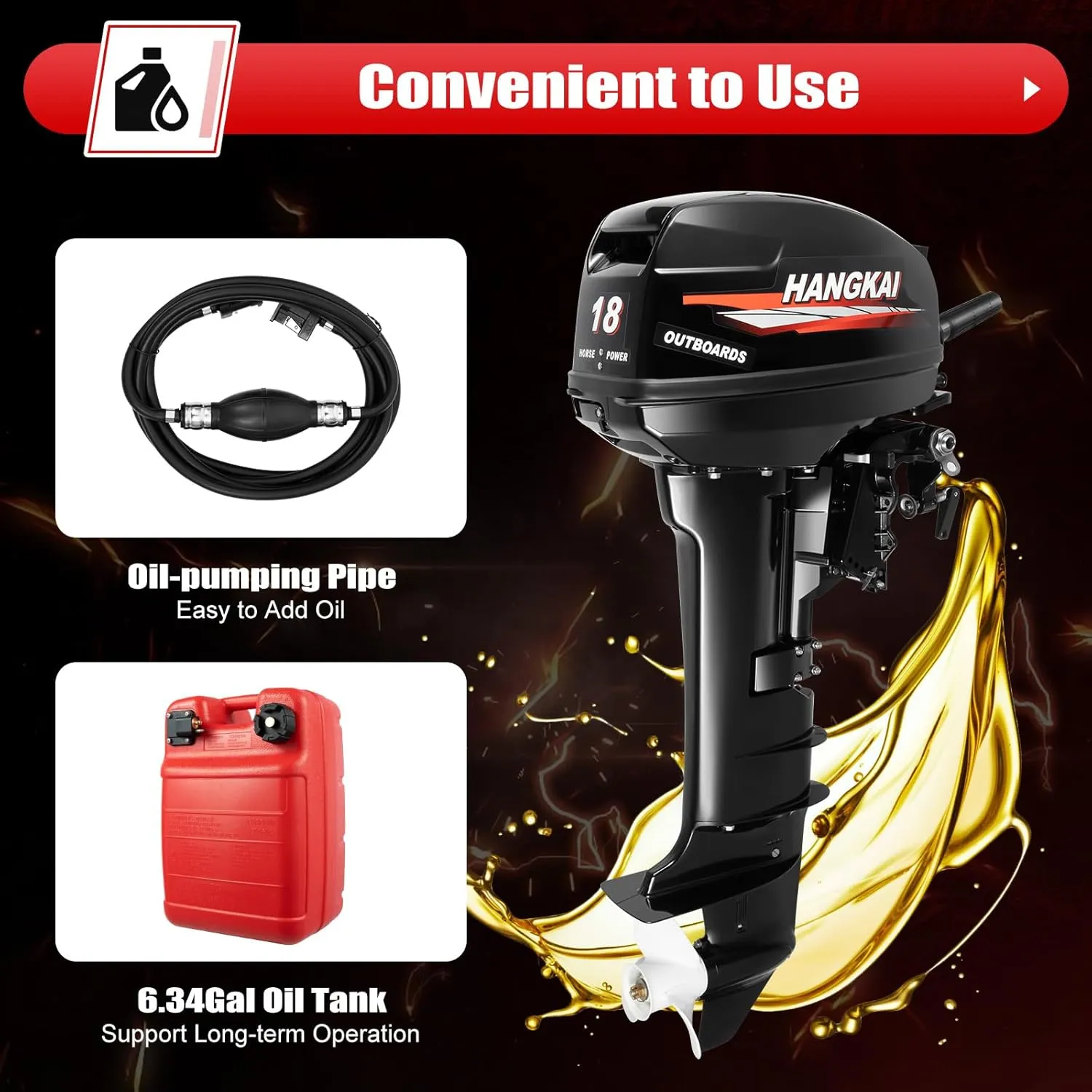 2 Stroke 18HP Hangkai Outboard Motor Boat Engine Gas-Powered Water Cooling System Long Shaft Outboard Motor Tiller Control Outboard Boat Motors 246CC Heavy Duty Fishing Boat Kayak Engine