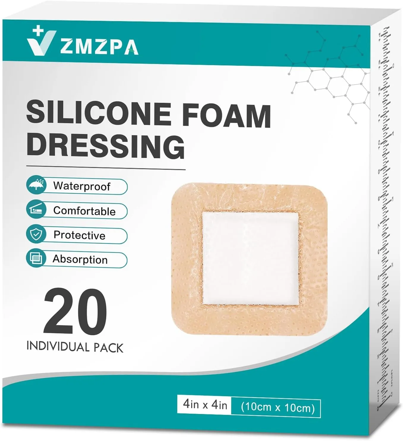 20 Pcs Silicone Foam Dressing 4x4 Gentle Border, HSA FSA Eligible, Waterproof Silicone Bandages for Wounds Care, Bed Sore Patches, Super Absorbent Wound Dressing, Self Adhesive Pressure Sore Pads