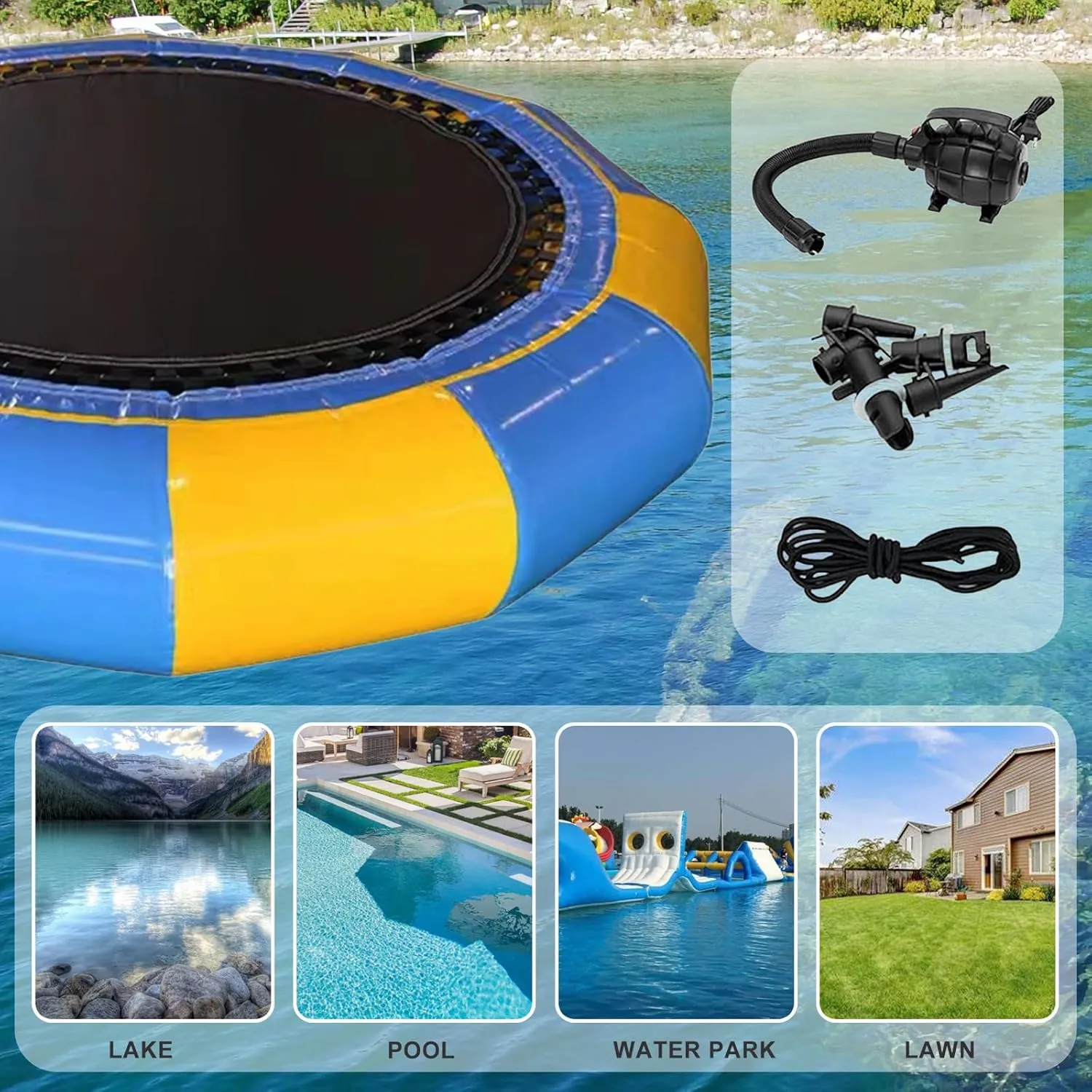 20FT/6Meter Inflatable Water Trampoline, Adult Kids Water Sports Round Jump Bed Floating Swim Platform with Electric Pump