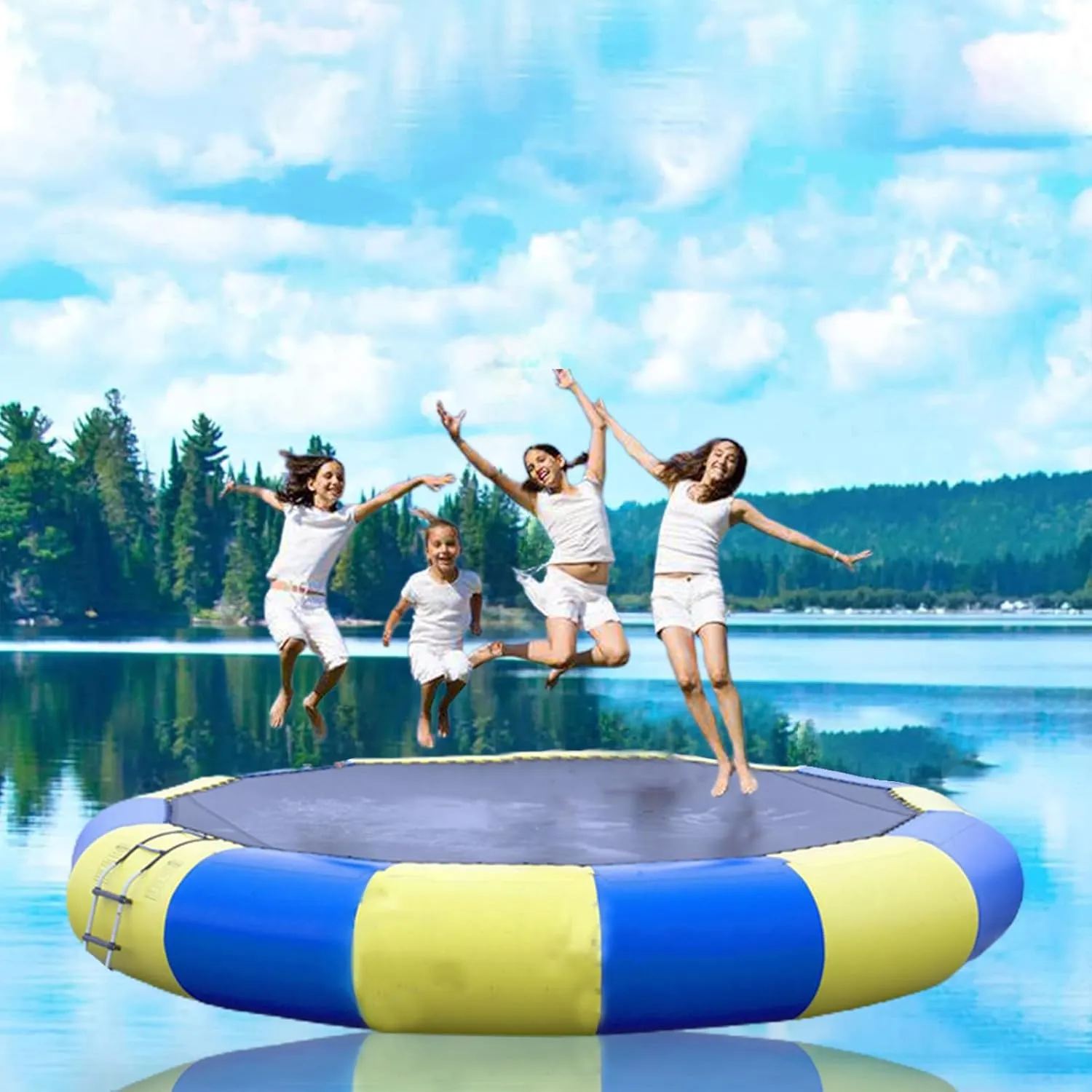20FT/6Meter Inflatable Water Trampoline, Adult Kids Water Sports Round Jump Bed Floating Swim Platform with Electric Pump